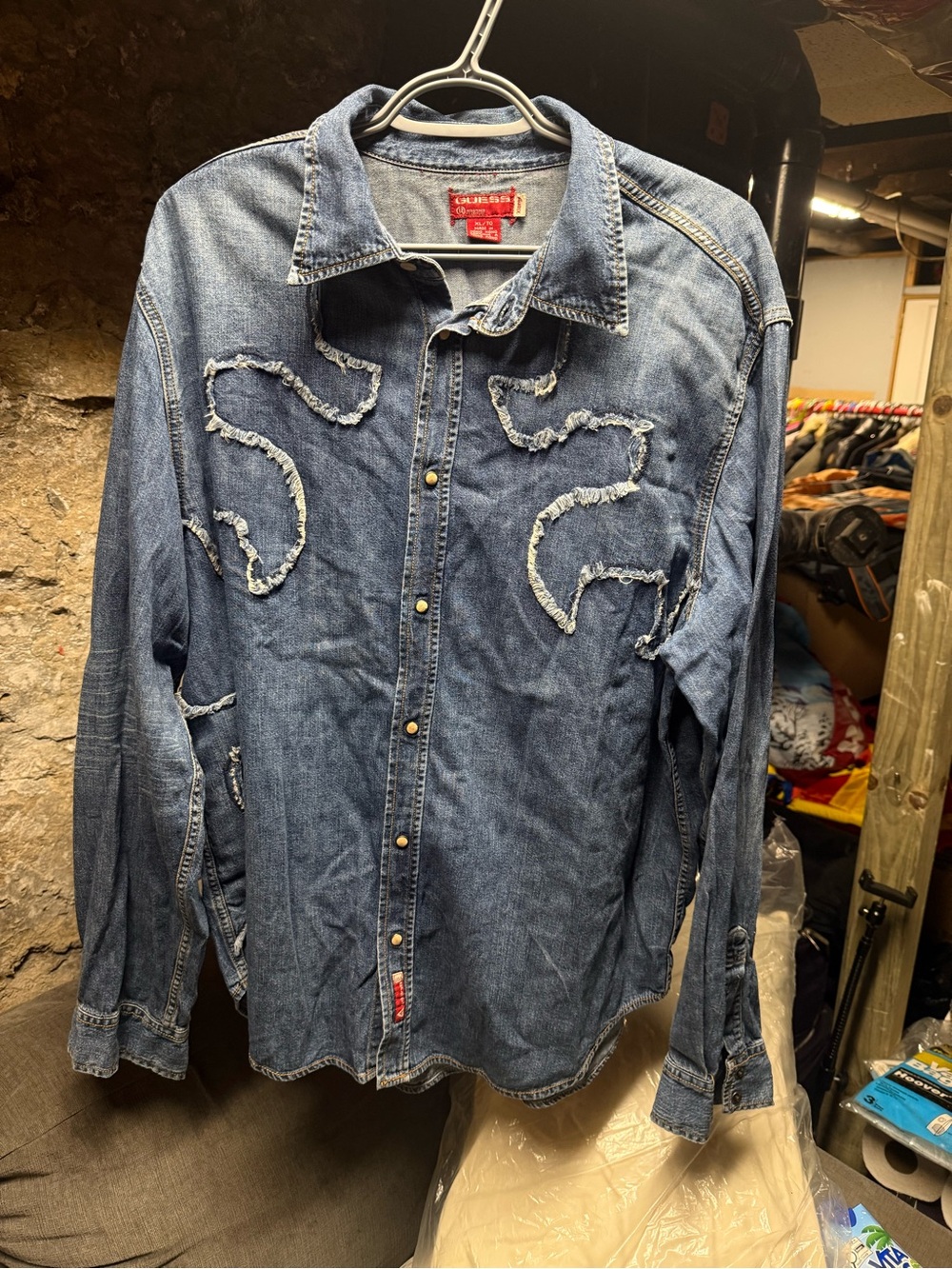 vintage 90s Y2K Guess long-sleeve western denim shirt Sz XL